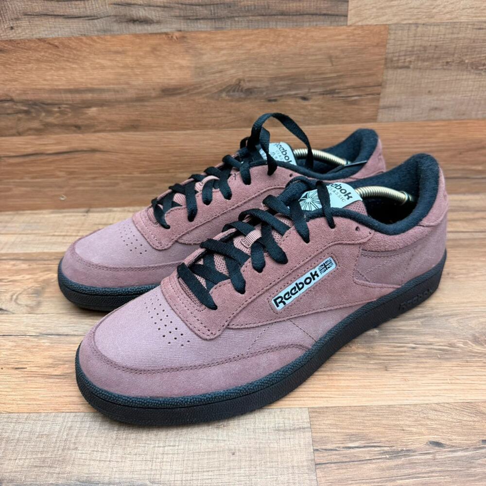 Reebok Club C 85 Mens Size 12 Mauve Pink Suede Sneakers Black Sole Classic